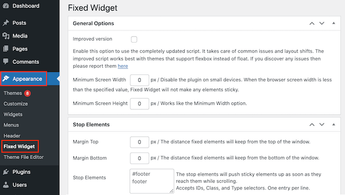 The Download Fixed Widget and Sticky Elements for WordPress plugin