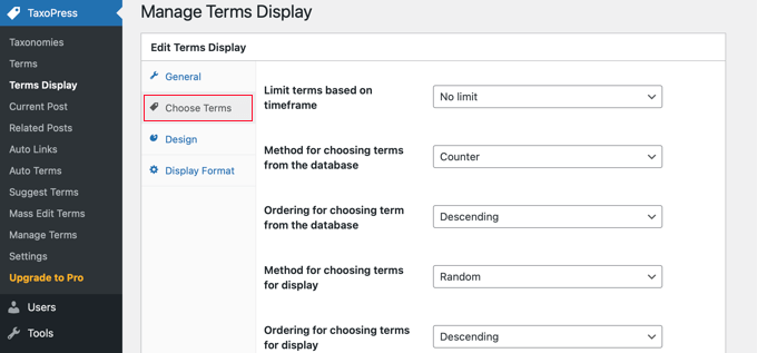 Choose the Terms That Will Be Displayed