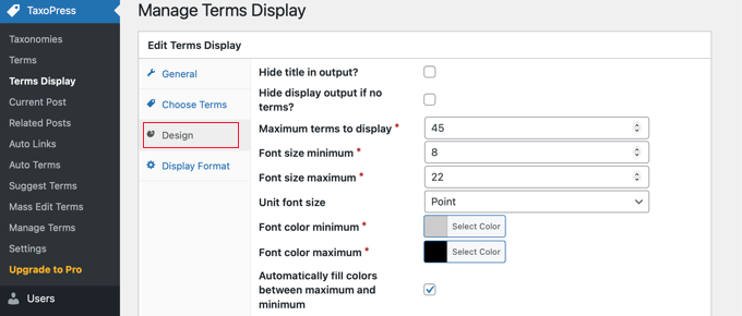 Choose How the Terms Will Be Displayed