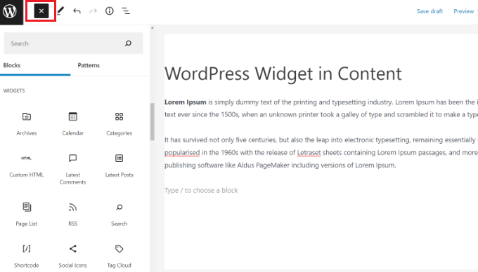 Select a WordPress widget
