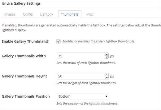 Configure thumbnail options