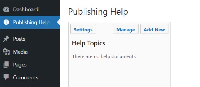 Publishing help admin menu