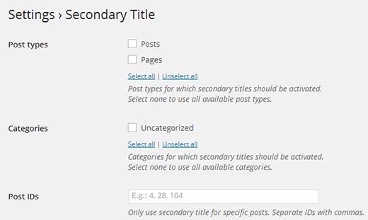 Secondary Title Settings 