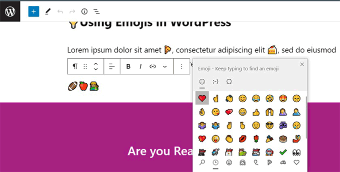 Adding emojis in WordPress on Windows computers