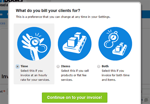 Select whether you are charging for time, items, or both