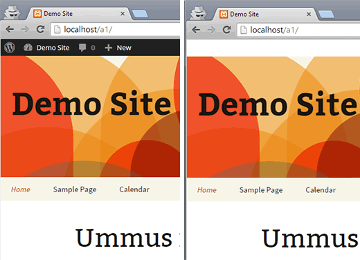 Normal and Missing Admin Bar Examples