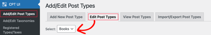 Navigate to CPT UI » Add/Edit Post Types
