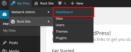 Switching to network admin dashboard