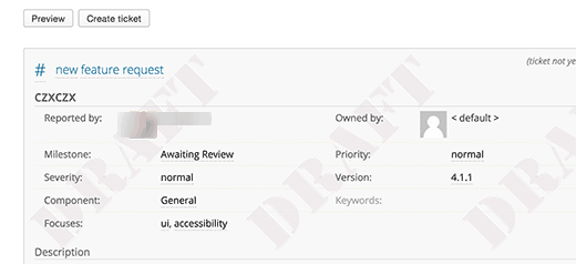 Previewing your ticket in Trac