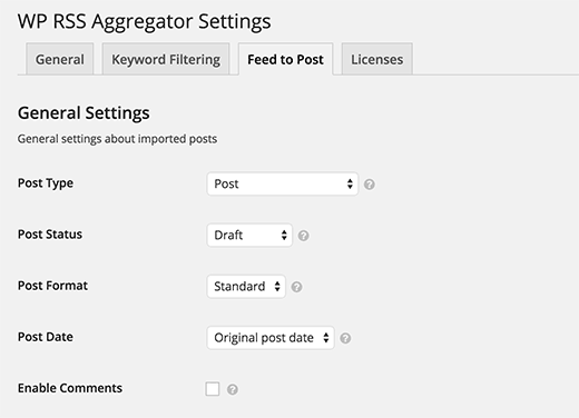 Feed to post settings