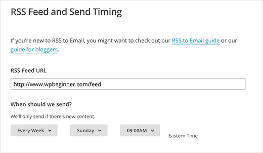 RSS to email settings