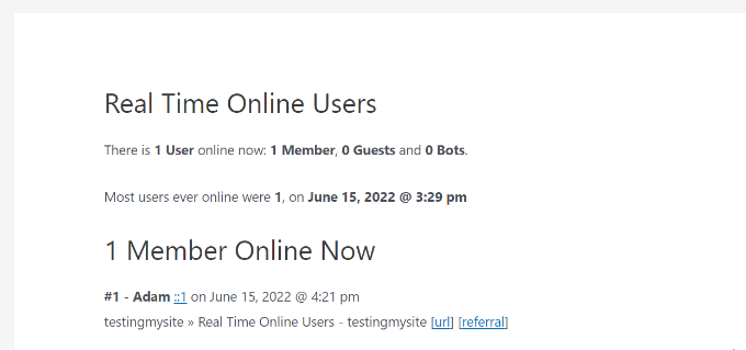 View real-time user in front end