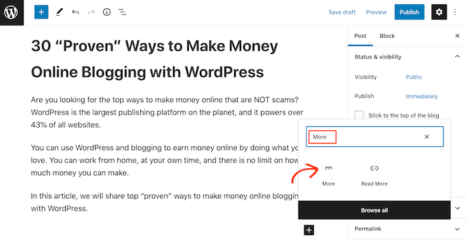 WordPress More 块，以前的 More 标签