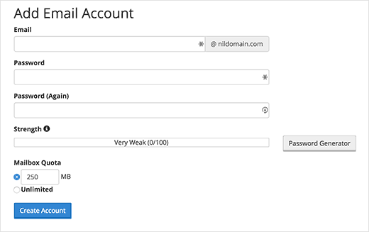 Creating email account in cPanel