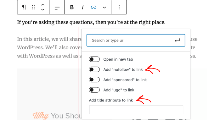 AIOSEO adds NoFollow and Title attributes to the link insertion popup