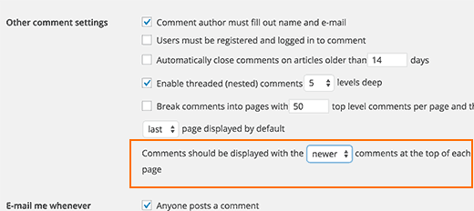 Show newer comments first in WordPress