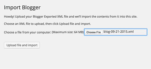 Upload Blogger export file to WordPress