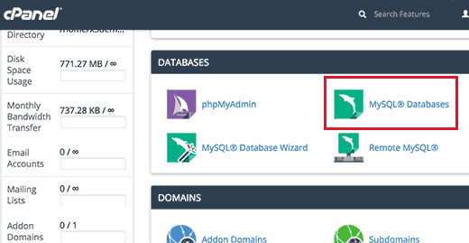 MySQL databases in cPanel