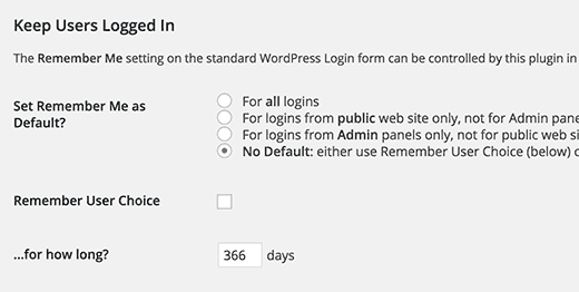 Remember me plugin settings