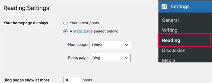 Setting a blog page
