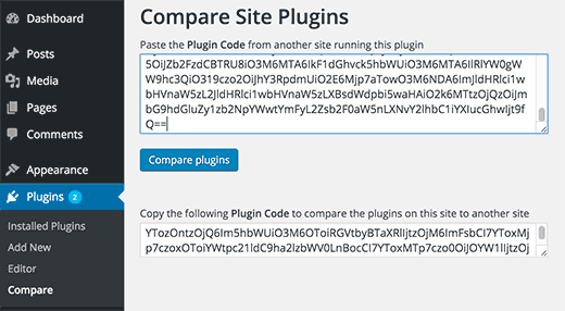 Вставьте код плагина на другой сайт WordPress для сравнения