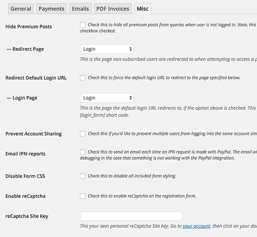 Misc settings