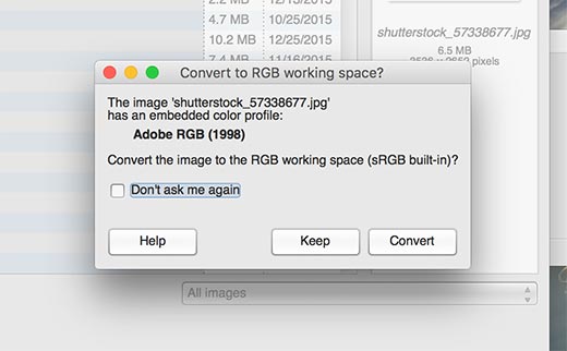 GIMP detecting and suggesting to covert color space
