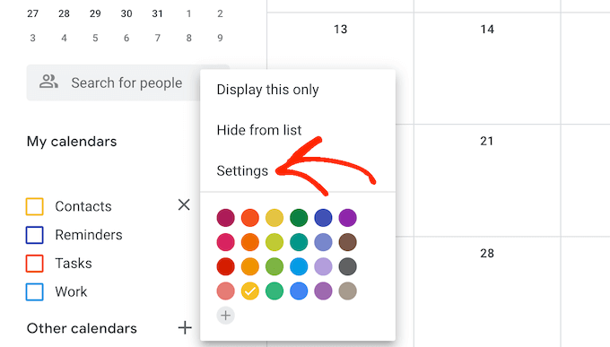 Changing the Google Calendar settings