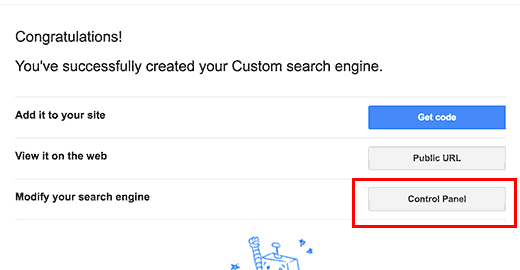 go to the Google custom search engine control panel