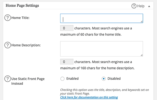 Homepage settings