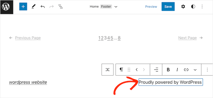 Modifying the 'Proudly powered by WordPress' credit utilizing the complete website editor