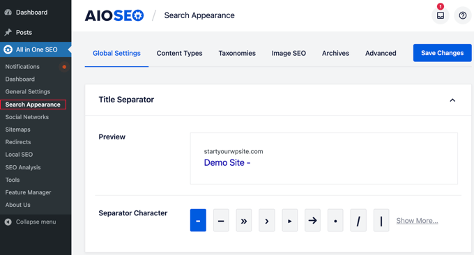 Search Appearance AIOSEO