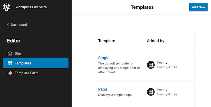 Browsing templates in the full site editor