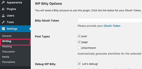 WP Bitly settings