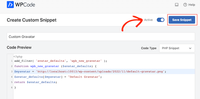 How to activate the gravatar code snippet