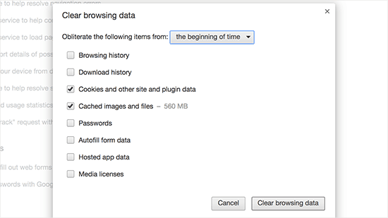 Clear browsing data in Google Chrome