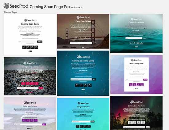 SeedProd - Select theme for your coming soon page