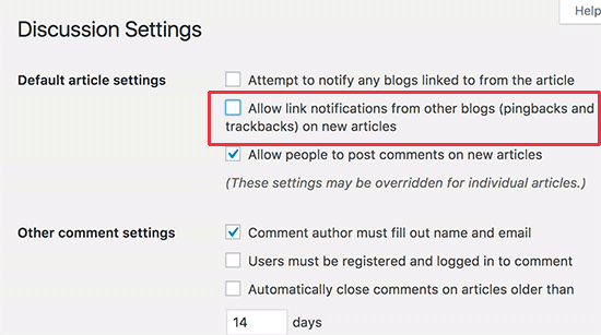 Disable pings on all new articles