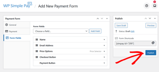 Publish WP Simple Pay donation form