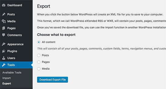 Скачайте файл экспорта WordPress