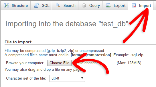 import phpmyadmin database