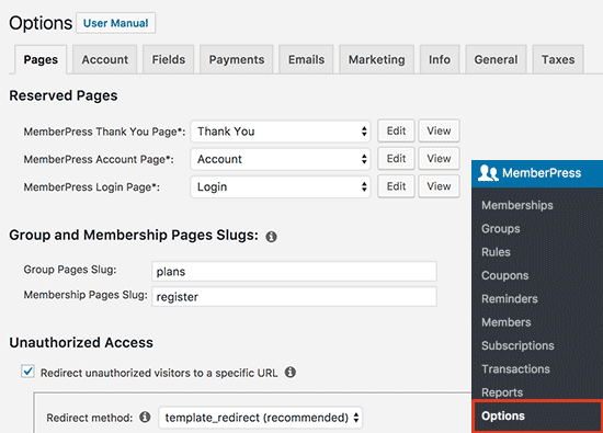 MemberPress settings