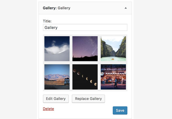 New gallery widget in WordPress 4.9