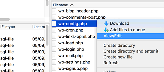 ویرایش پرونده wp-config.php از طریق FTP