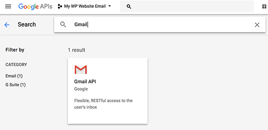 Selecione a API do Gmail