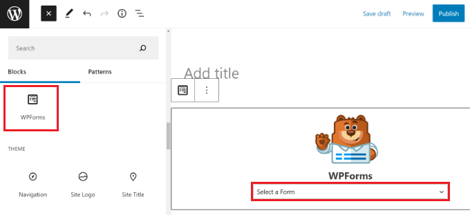 Include a WPForms block in wordpress