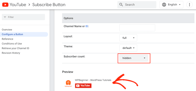 Hiding the subscriber count in a YouTube subscriber button