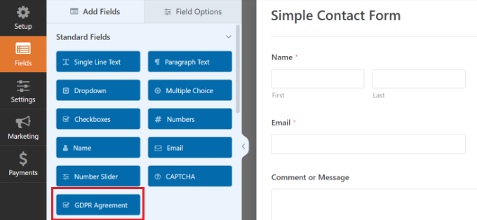 Add the GDPR agreement field