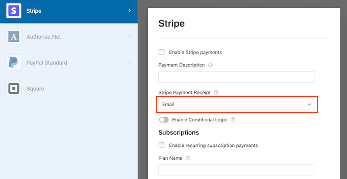 Creating a payment receipt email