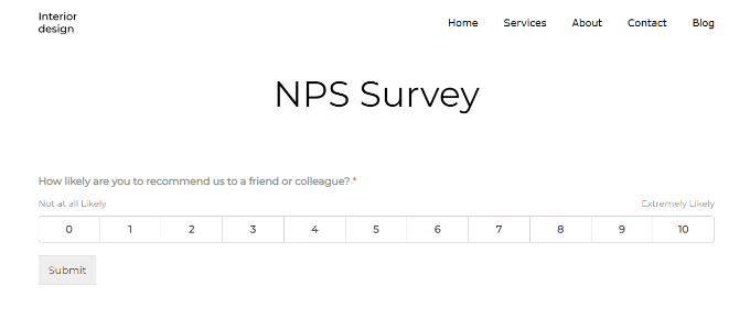 NPS survey form preview